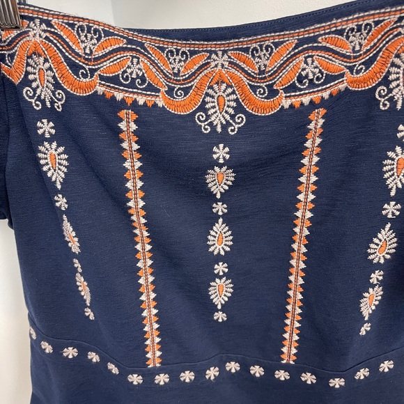 Tory Burch Dresses & Skirts - Tory Burch Navy Strapless Dress with Orange and Cream Embroidery
